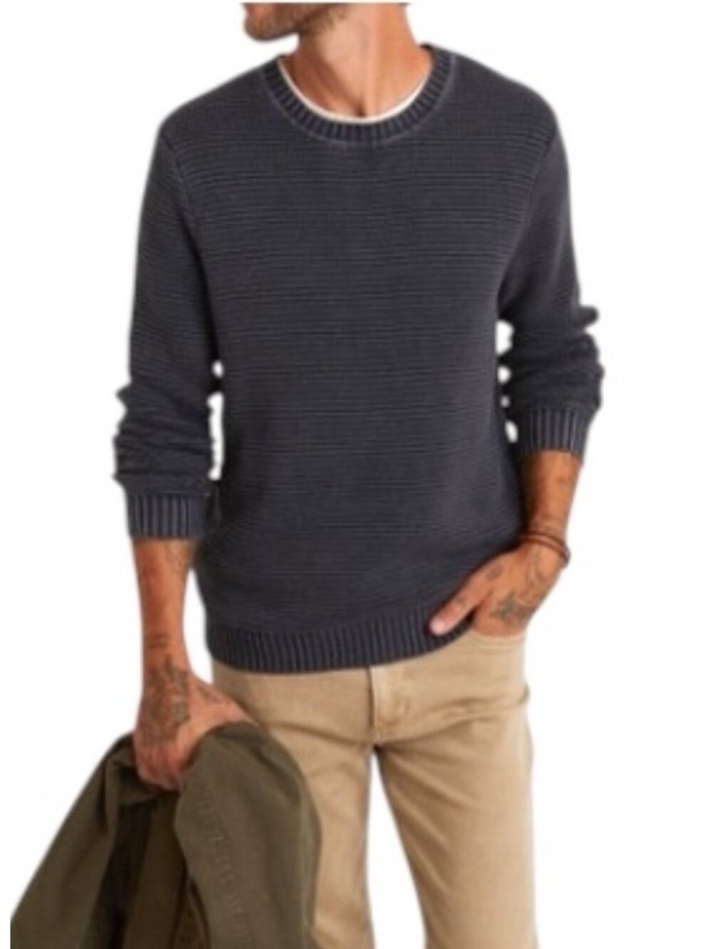 Marine Layer Bluish Gray Garment Dye Ribbed Crewneck Preppy Sweater Medium